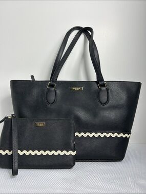 Kate Spade New York Black Tote Shopper White Scallop Trim and Matching Wristlet
